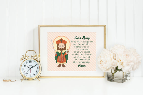 Saint Henry poster print. St Henry Wall Art Poster. Nursery Art. Kids Room. Prayer Print. Catholic. Henry Prayer. Pray our kingdom