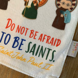 18" Do not be afraid to be Saints Ultra Soft Lovey Blanket. Baby Prayer Mini Blanket. Saint Lovie Blanket. Baptism Gift. Catholic Baby Gift