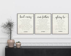 Set of 3 - 16x20 Prayer Print Posters. Hail Mary, Our Father and Glory Be prayer print set. Catholic Prayer Print. Catholic Gift