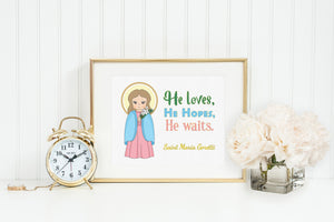 Saint Maria Goretti poster print. St Maria Goretti Wall Art Poster. First Communion. Maria Goretti Print. Catholic Prayer Poster. Kids Saint