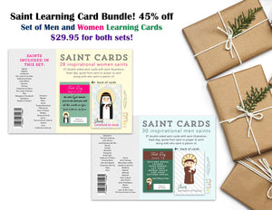 Cyber Week Deal #3 BUNDLE of Inspirational Women Saints Cards with Inspirational Men Saint Cards. First Communion. Catholic Saint Learning.