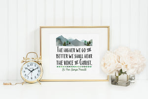 The higher we go the better we shall hear the voice of Christ poster print. Pier Giorgio Frassati Wall Art Poster. Catholic Mountain Print.