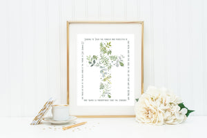 Hebrews 12:2 Scripture Cross Print. Leafy Cross Scripture Wall Art Poster Gift. Looking to Jesus Poster. Perfecter of our faith poster print