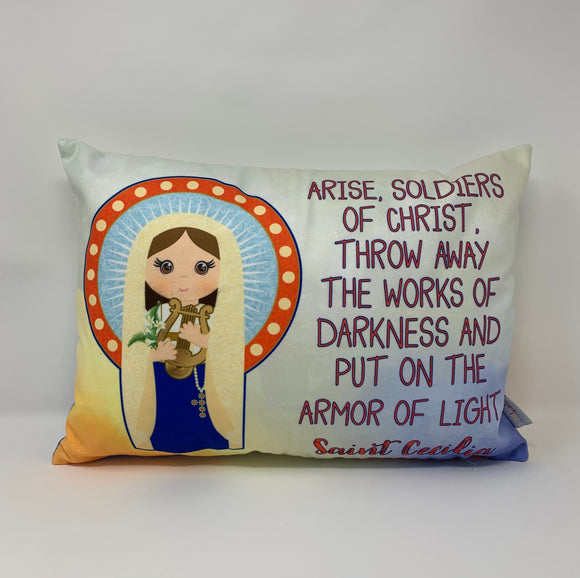 Saint Cecilia pillow. Catholic Gift. Baptism Gift. Saint pillow. First Holy Communion. Saint Cecilia gift. Arise Soldiers of Christ pillow.