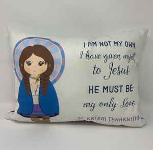 Saint Kateri prayer pillow. I am not my own, i have given myself to God pillow. Catholic Baptism Gift. St Kateri gift. First Communion