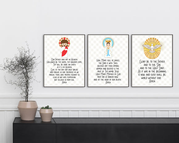 Prayer Print Set. Our Father, Hail Mary, Glory Be Art Prints. Christian Wall Art Print. Kids Prayer Print. Farmhouse Prayer