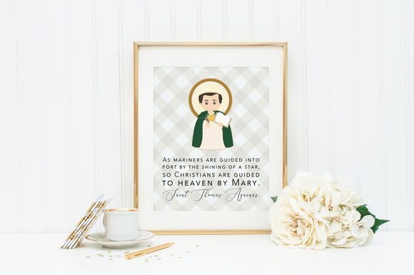 St Thomas Aquinas poster print. Saint Thomas Wall Art. First Communion. Christians are guided to heaven by Mary. Catholic Gift. Baptism.