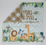18" All creatures great and small the Lord God made them all Ultra Soft Lovey Mini Blanket. Prayer Blanket. Safari Lovie Blanket. Baptism.