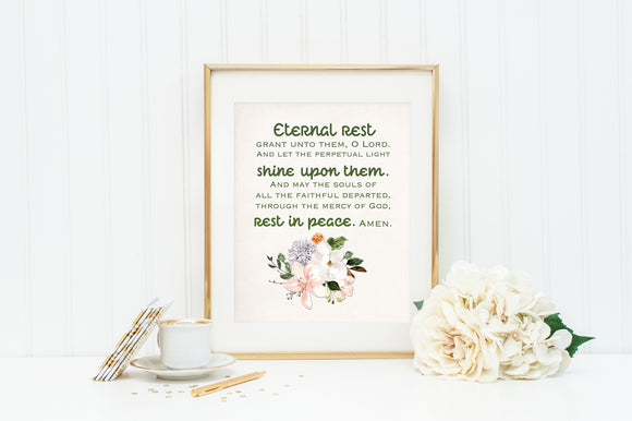 Eternal rest grant unto them, O Lord Poster Print. Catholic Wall Art Poster. Sympathy gift. Let the perpetual light shine upon them Poster.