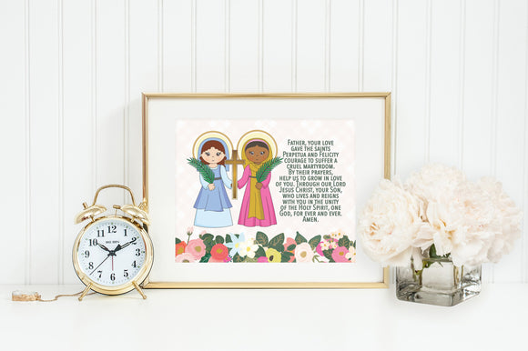 Saints Perpetua and Felicity prayer print. Saint Perpetua and Felicity Wall Art Poster. Nursery Prayer Print. Catholic Poster. Baptism Gift.