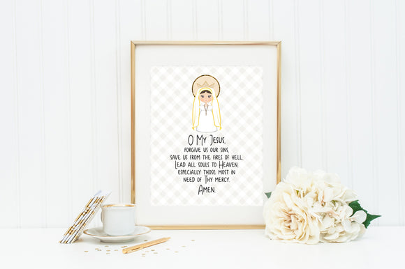 Our Lady of Fatima Print. 8 x 10 Fatima Prayer poster. Fatima Prayer Print. O my Jesus, forgive us our sins. Baptism Gift. Holy Communion