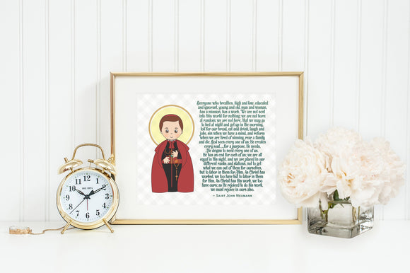 Saint John Neumann poster print. St. John Wall Art Poster. First Communion. Kids Room. Prayer Poster. Catholic Poster. Baptism Gift