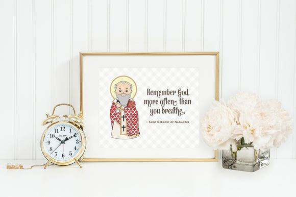 Saint Gregory of Nazianzus print. St Gregory Wall Art Poster. First Communion. Remember God more often Poster. Catholic Poster. Baptism Gift