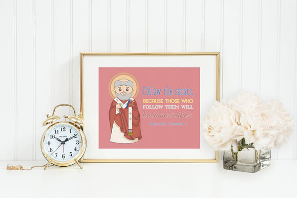 St Clement I poster print. Saint Clement I Wall Art Poster. First Communion. St. Clement I Prayer Poster. Catholic Gift. Baptism Gift.