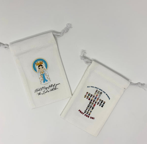Hail Mary Full of Grace Canvas Rosary bag. All you Holy Men and Women Canvas Rosary bag. First communion. Rosary gift. Catholic Rosary Bag.