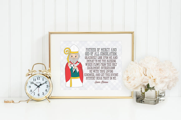 Saint Blaise poster print. St. Blaise Wall Art. First Communion. Kids Room Prayer Poster. Catholic Poster. Baptism Gift. Blaise Gift.