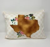 Floral Texas Pillow. Bronze and floral Texas pillow. Texas home decor. Texas Gift. Texas Home Decor. House Warming. Texas Pillow gift.