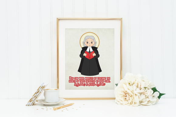 Saint John Baptist De La Salle poster print. St. John Baptist De La Salle Wall Art. First Communion. Kids Room Prayer Poster. Baptism Gift