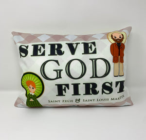 St. Zelie & Louis pillow. St. Zelie and Louis prayer pillow. Catholic Gift. Baptism Gift. First Holy Communion gift. Serve God First