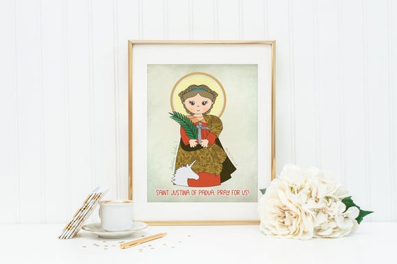 St Justina of Padua poster print. St. Justina of Padua Wall Art Poster Gift. First Communion. Prayer Poster. Catholic Poster. Baptism