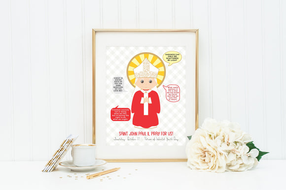 JPII poster print. John Paul II Wall Art Poster. Nursery Art. Kids Room. Prayer Print. Catholic. Quotes from John Paul II Poster.