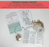 Catholic Saint Christmas Bundle. 12 Days of Christmas Catholic Gift Set. Christmas Coloring Book and ornament set. Catholic Christmas Gift.