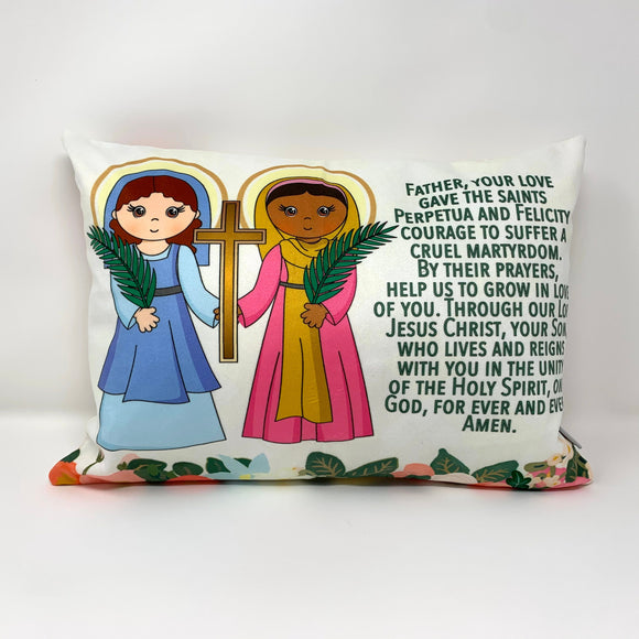 Saints Perpetua and Felicity pillow. Baptism Gift. Nursery. Christian Catholic Gift. First Communion. Perpetua and Felicity Prayer Pillow