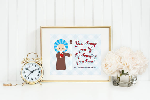 Saint Benedict prayer print. Saint Benedict Wall Art Poster. Nursery Prayer Print. Catholic Poster. Baptism Gift. You change your life.