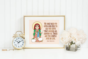 St Genevieve poster print. Saint Genevieve Wall Art Poster. First Communion. We only need to open our eyes. Catholic Gift. Baptism Gift.