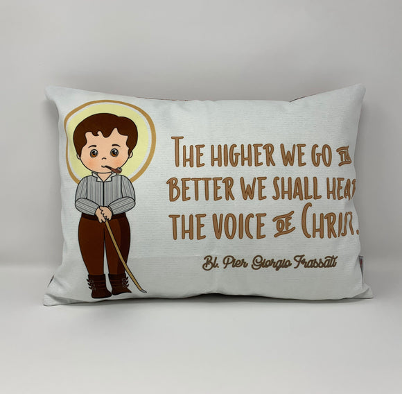 Blessed Pier Giorgio Frassati pillow. Baptism Gift. The higher we go the better we shall hear the voice of Christ. Frassati. First Communion