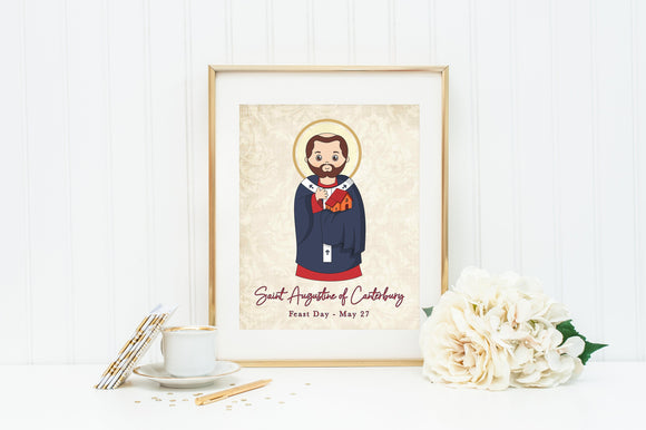 St Augustine of Canterbury poster print. St Augustine Wall Art Poster. First Communion. Augustine Gift. Catholic Prayer Poster.