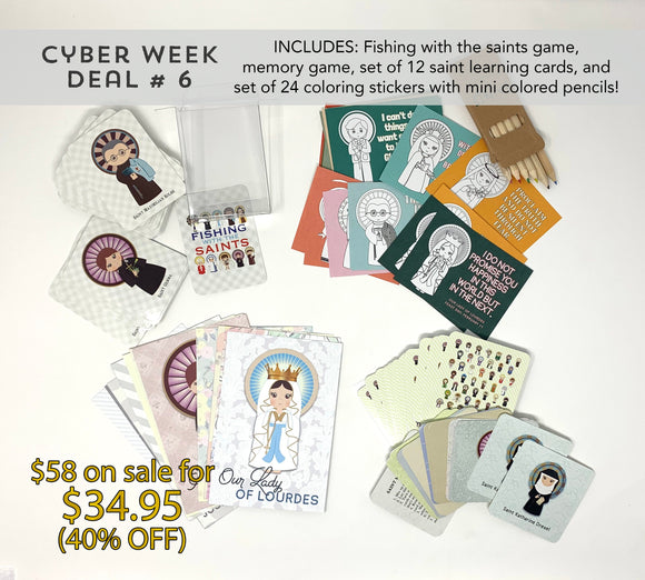 Cyber Week Deal #6 Saint Memory Game, Fishing with the Saints and Coloring Stickers Combo Set. First Communion Gift. Catholic Gift