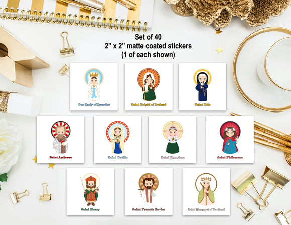 Set of 40 Saint Stickers SET 7. Kids Saint Stickers. First Communion Gift. Homeschooling. Catholic Gift. Catholic Stickers. Prayer Stickers.