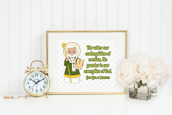 Saint Cyril of Jerusalem poster print. St. Cyril Wall Art Poster. First Communion. Kids Room Print. Prayer Poster. Catholic Poster. Baptism