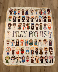 Pray for us Saints Ultra soft throw Blanket. Saints Prayer Blanket. 50 x 60" Catholic Saint Quote Blanket. Baptism Gift. Catholic gift.