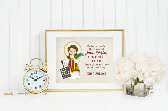 St. Lawrence poster print. Saint Lawrence Wall Art Poster. Nursery Art. Kids Room Print. Prayer Print Poster. Catholic Poster. Lawrence gift