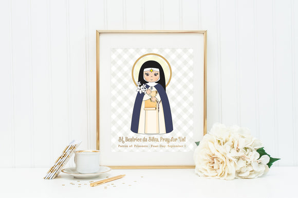 St. Beatrice da Silva poster print. Saint Beatrice Wall Art. Nursery Art. Kids Room Print. Prayer Print. Catholic Poster. Beatrice gift.