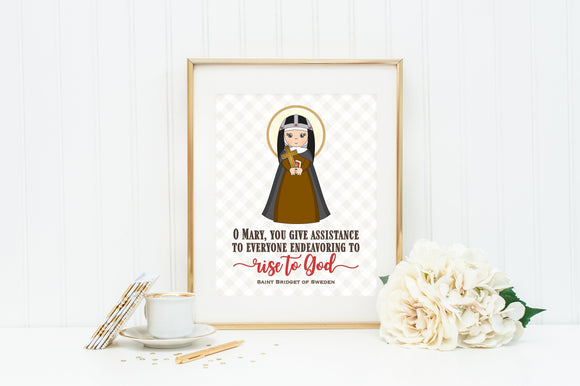 Saint Bridget of Sweden prayer print. Saint Bridgid Wall Art Poster. Nursery Art. Prayer Print Poster. Catholic Poster. Baptism Gift.