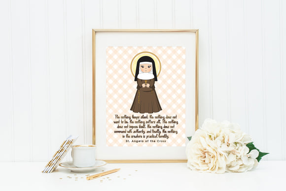 Saint Angela of the cross poster print. St Angela Wall Art Poster. First Communion. Strive to be faithful. Catholic Prayer Poster.