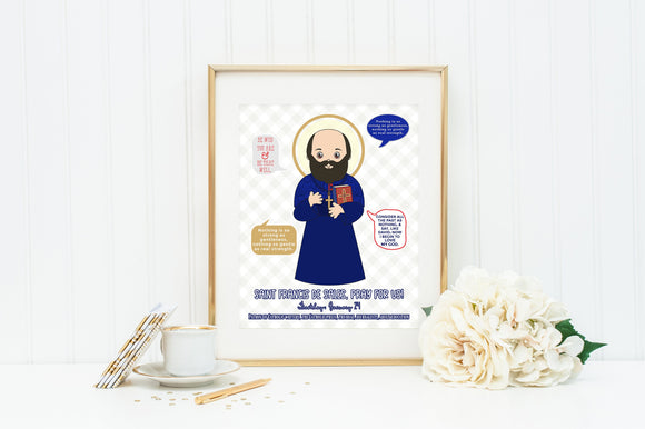 St Francis de Sales poster print. Saint Francis de Sales Poster. First Communion. Be who you are and be that well. Catholic Gift. Baptism.