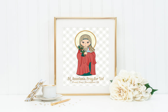 Saint Anastasia poster print. St Anastasia Wall Art Poster. First Communion. Kids Room Prayer Poster. Catholic Poster. Baptism Gift