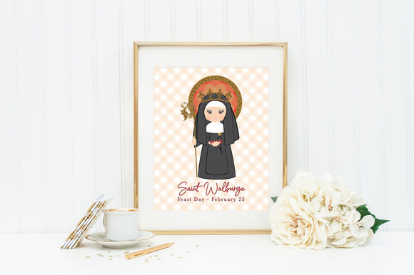 Saint Walburga prayer print. Saint Walburga Wall Art Poster. Nursery Prayer Print. Catholic Poster. Baptism Gift. Walburga Gift.