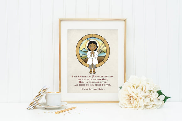 St. Lorenzo Ruiz poster print. Saint Lorenzo Wall Art Poster. Nursery Art. Kids Room Print. Prayer Poster. Catholic Poster. Lorenzo gift