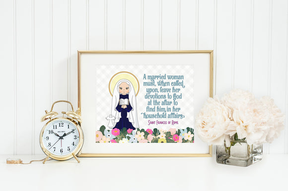 Saint Frances of Rome poster print. St Frances Wall Art Poster. First Communion. Kids Room Prayer Poster. Catholic Poster. Baptism Gift