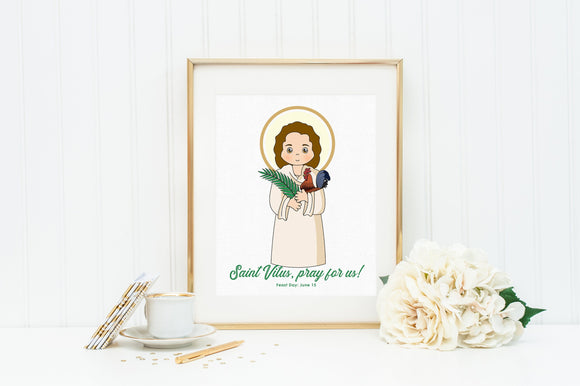 Saint Vitus poster print. St. Vitus Wall Art Poster. First Communion. Kids Room. Prayer Poster. Catholic Poster. Baptism Gift. Vitus Gift.