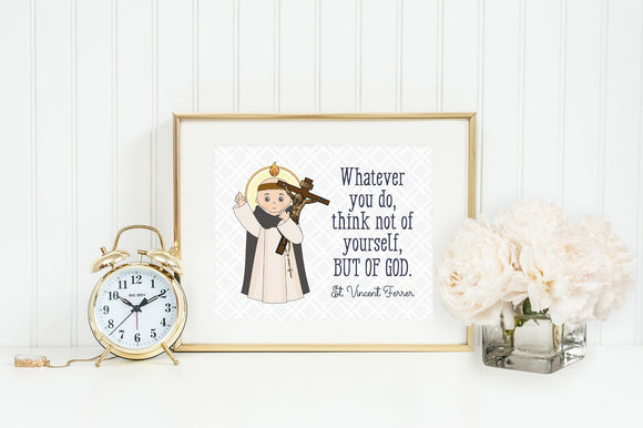 St Vincent Ferrer poster print. Saint Vincent Ferrer Wall Art Poster. First Communion. Lord help me to make time. Catholic Gift. Baptism