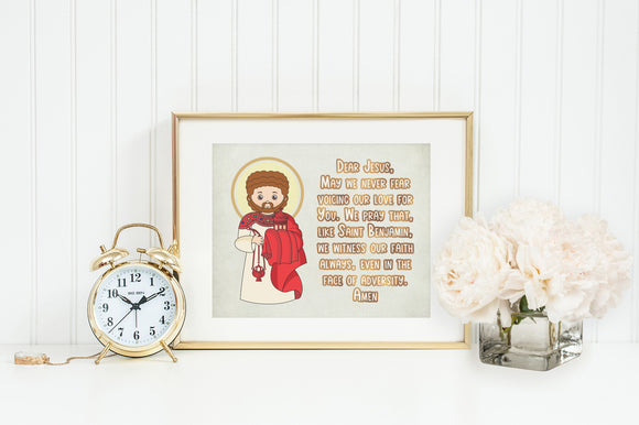 Saint Benjamin Catholic Poster Print. Catholic Wall Art Poster. First Communion. Saint Benjamin prayer poster. Benjamin gift.