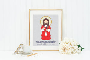 St Oliver Plunkett poster print. Oliver Plunkett Wall Art Poster. First Communion. I suffer for a good cause. Catholic Gift. Baptism