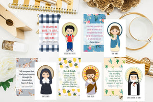 Set of 15 Saint Cards with quotes Set #3. Kid Saint Keychain set. First Communion. Baptism Catholic Gift. Saint Quotes on keychain. Easter.