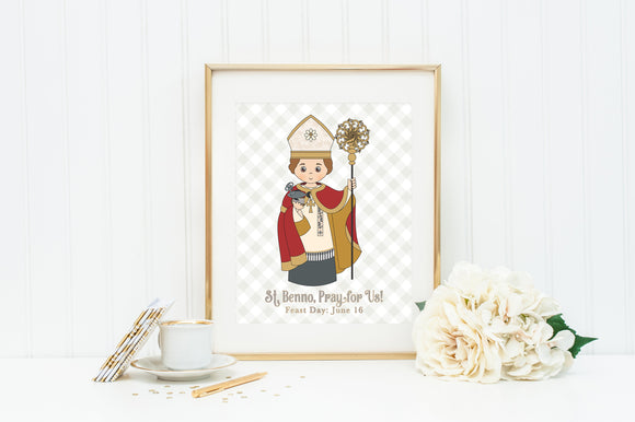 Saint Benno poster print. St. Benno Wall Art Poster. First Communion. Kids Room Print. Prayer Poster. Catholic Poster. Baptism Gift